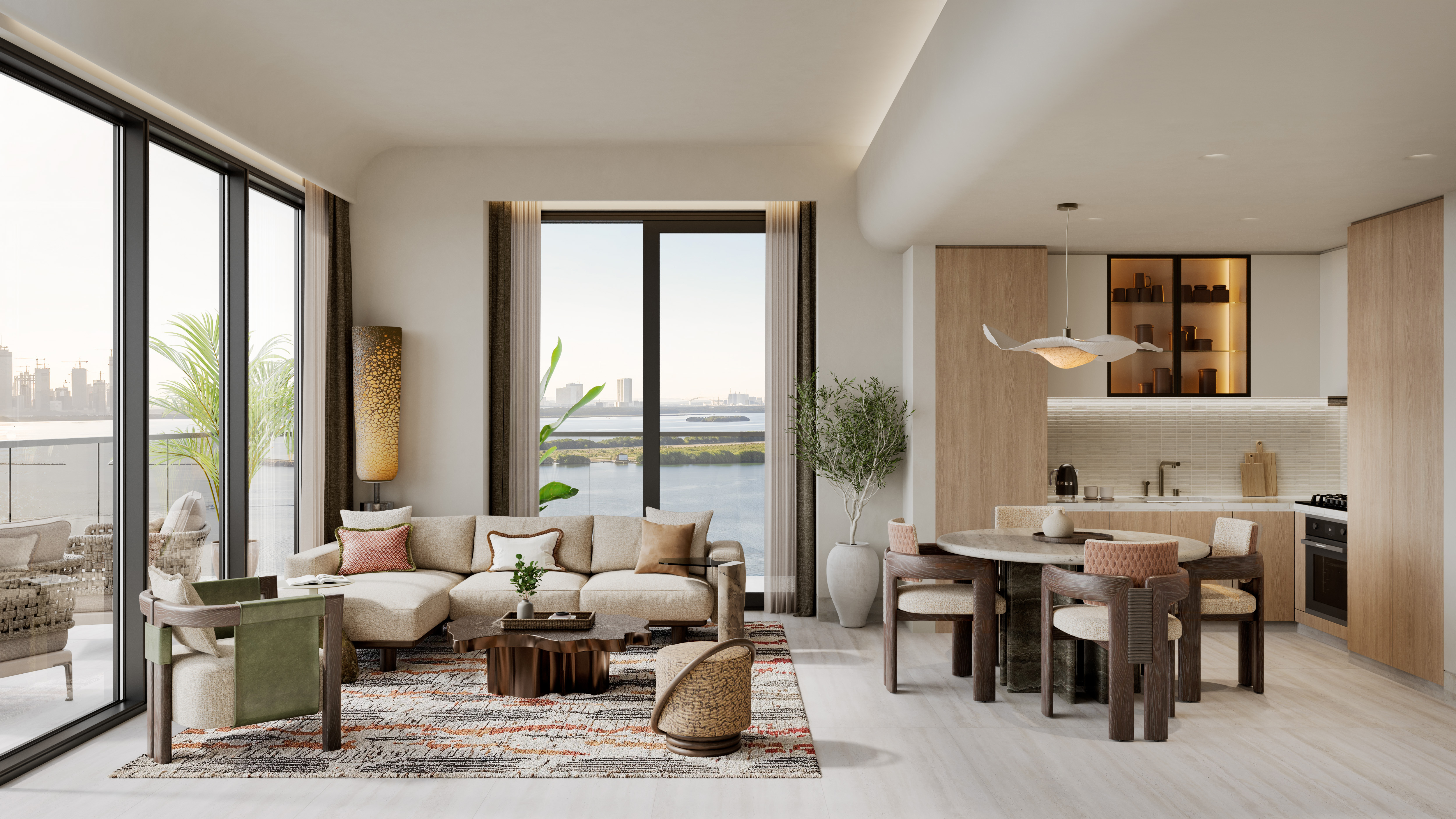 The Westin Residences living room and open kitchen